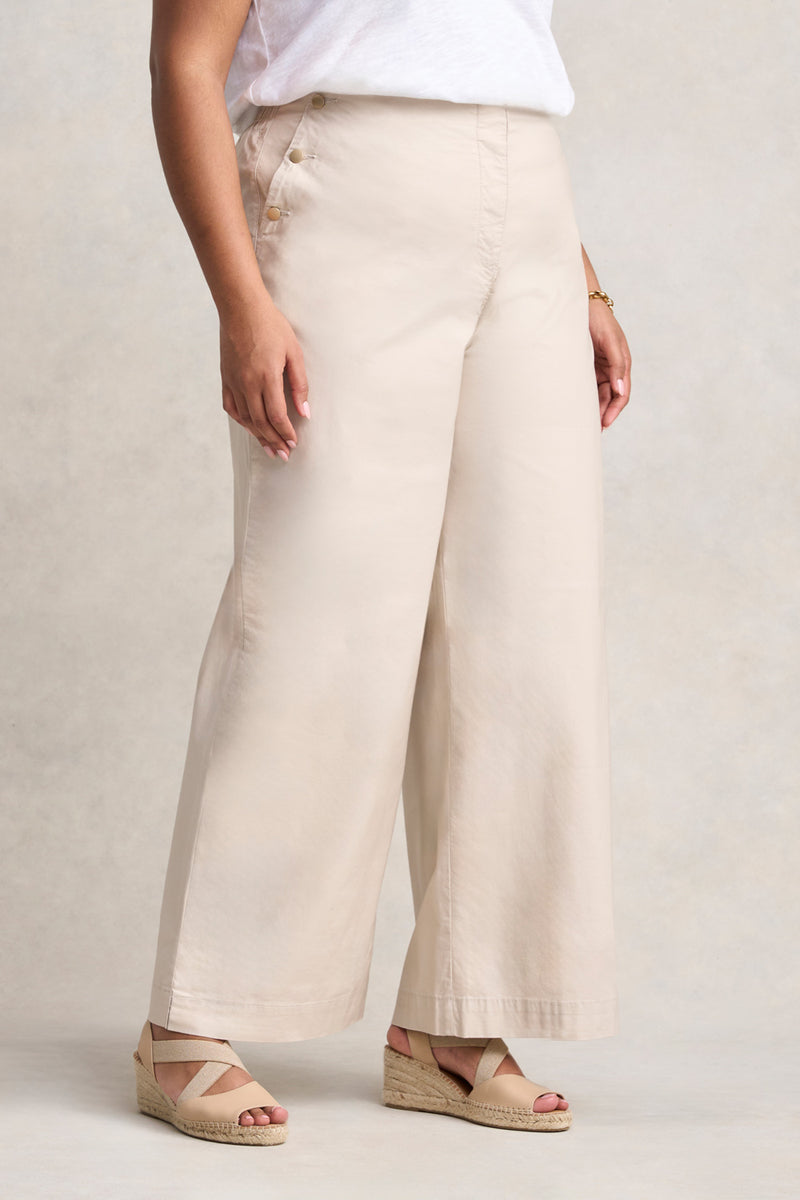 Cotton Wide Leg Pant - Pebble