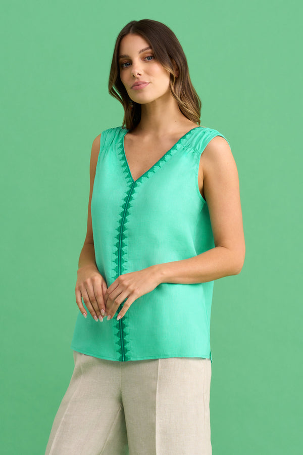 Embroidered Linen Top