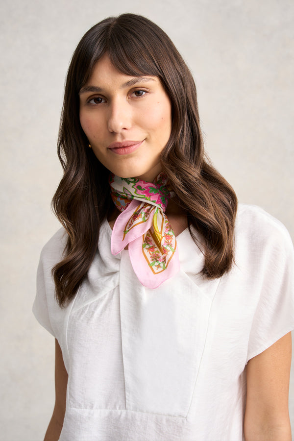 Floral White Print Silk Scarf