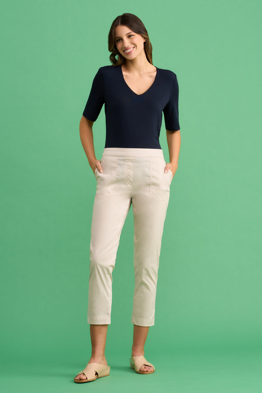 Straight regular waist crinkled cotton trousers | Lindex Poland