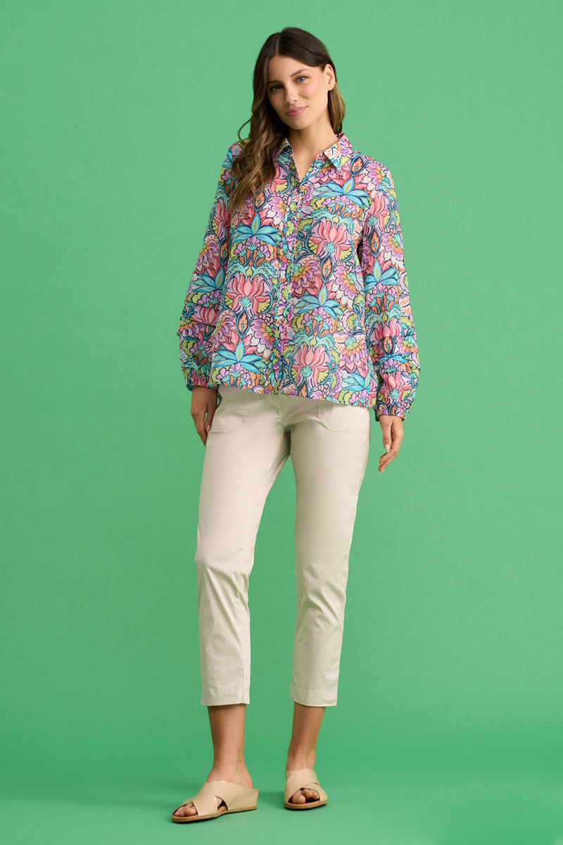 Printed Cotton Silk Shirt - Lotus Print
