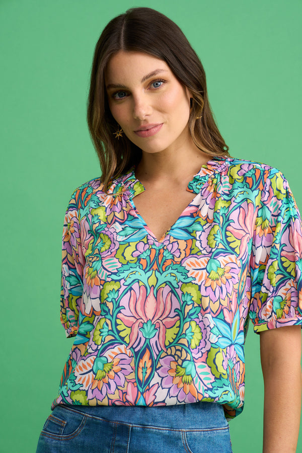 Printed Frill Neck Blouse