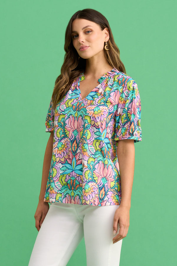 Printed Frill Neck Blouse