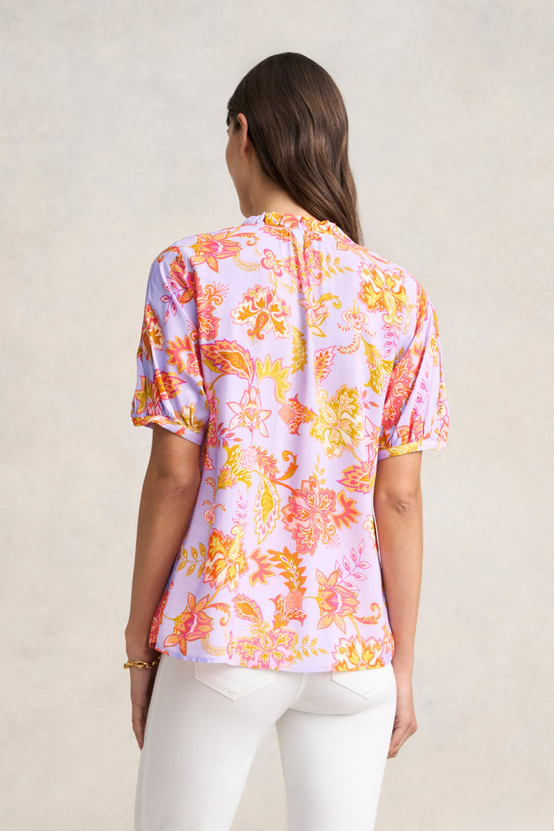 Printed Frill Neck Blouse - Floral Lilac Print