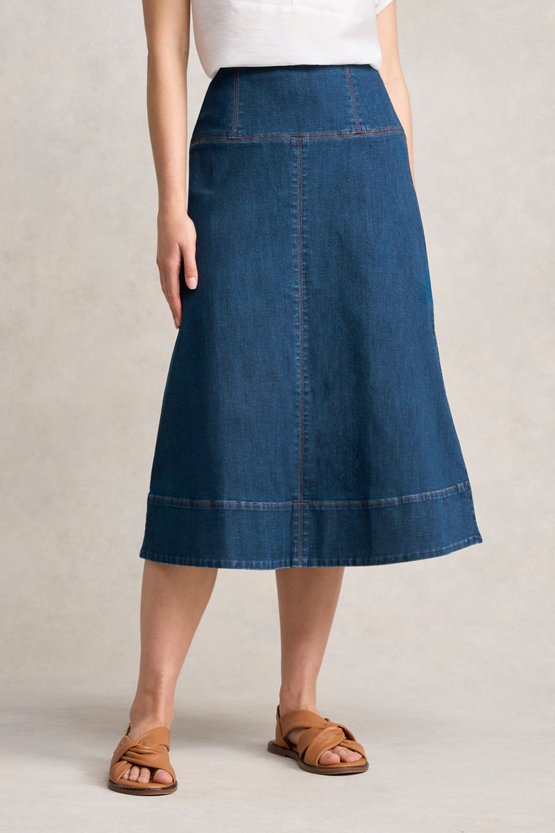 Stitch Detail Denim Skirt - Mid Wash Denim