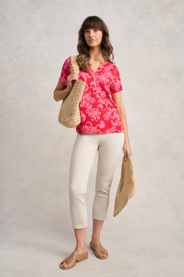 Notched Neck T-Shirt - Sunset Paisley Print