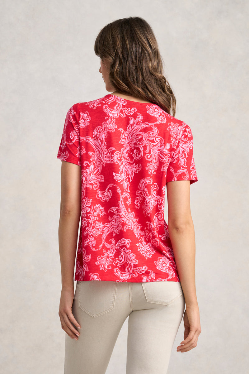 Notched Neck T-Shirt - Sunset Paisley Print