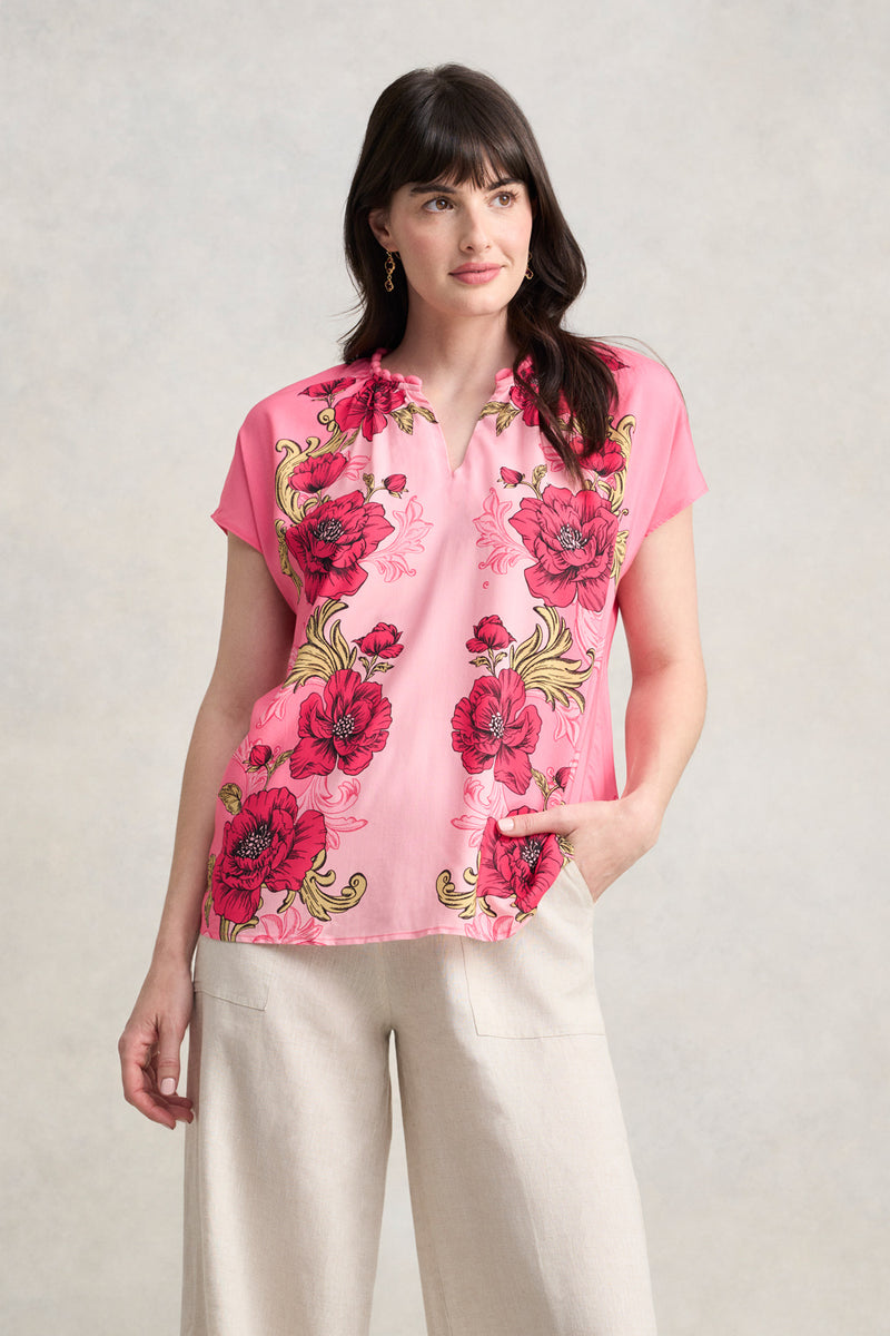 Twist Detail Top - Sunset Glow Print