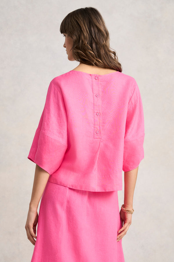 Linen Button Back Top - Sunset Pink