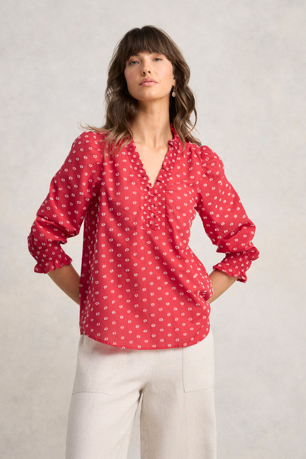 Ruffle Cotton Top - Poppy White Spot