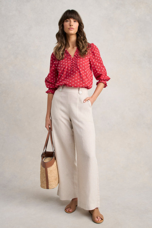 Ruffle Cotton Top - Poppy White Spot