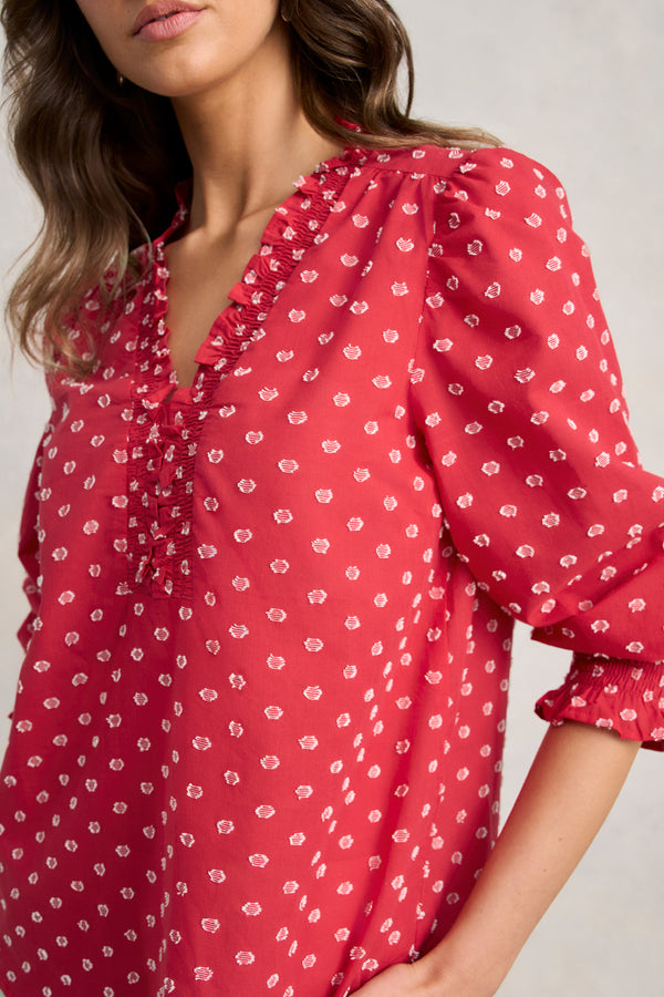 Ruffle Cotton Top - Poppy White Spot