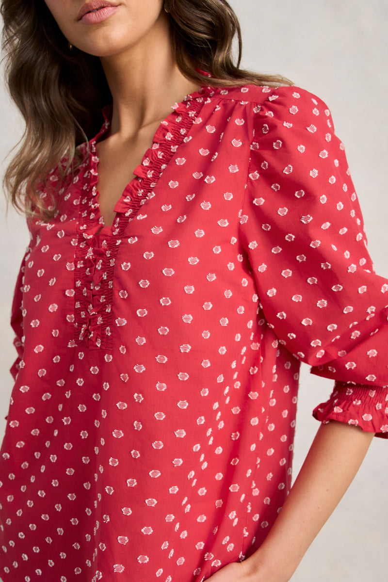 Ruffle Cotton Top - Poppy White Spot