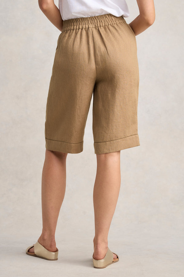 Tab Detail Linen Short - Camel Twill