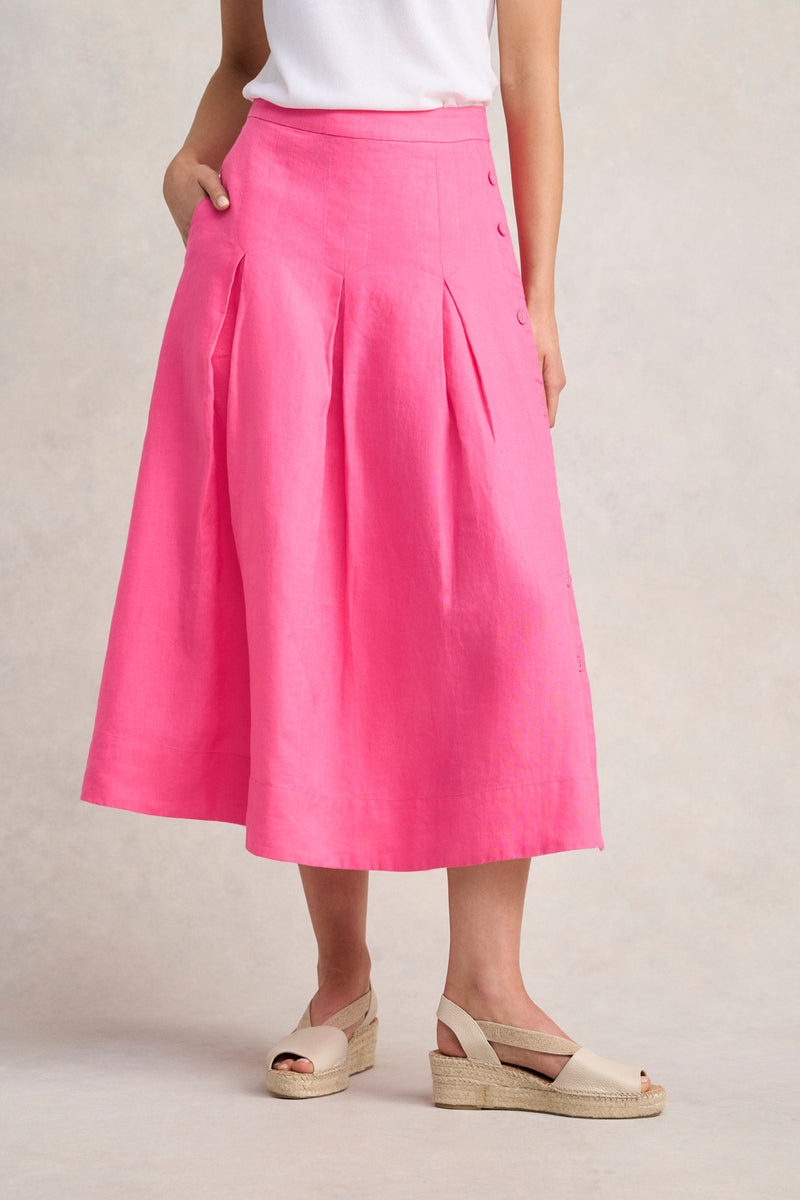 Button Detail Linen Skirt - Sunset Pink
