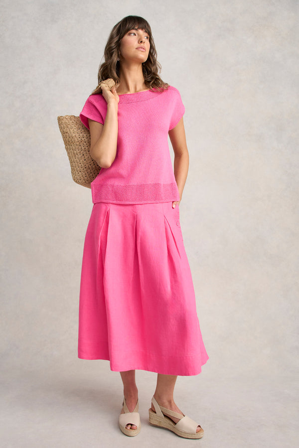 Button Detail Linen Skirt - Sunset Pink