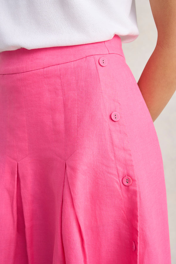 Button Detail Linen Skirt - Sunset Pink