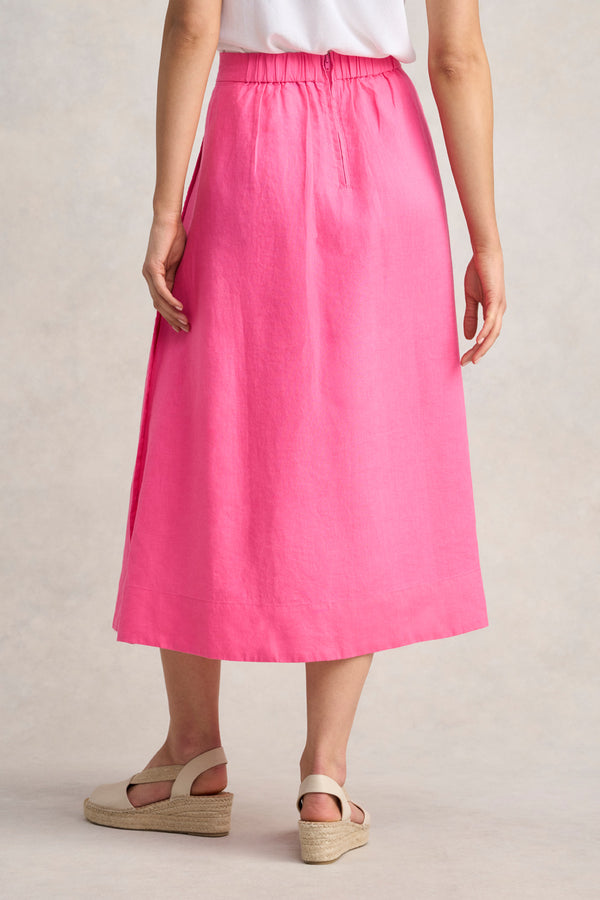 Button Detail Linen Skirt - Sunset Pink