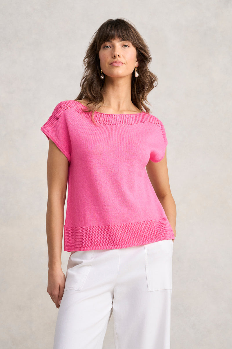 Crochet Trim Knit - Sunset Pink