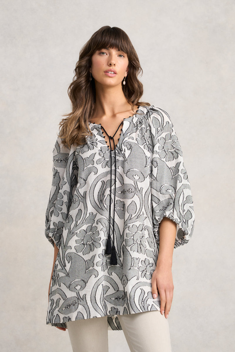 Beaded Cotton Kaftan - Paisley Jacquard