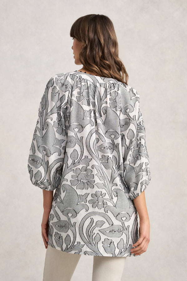 Beaded Cotton Kaftan - Paisley Jacquard