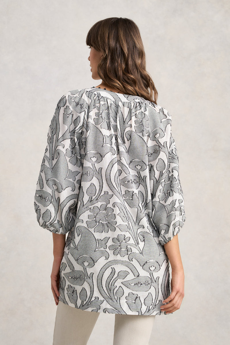 Beaded Cotton Kaftan - Paisley Jacquard