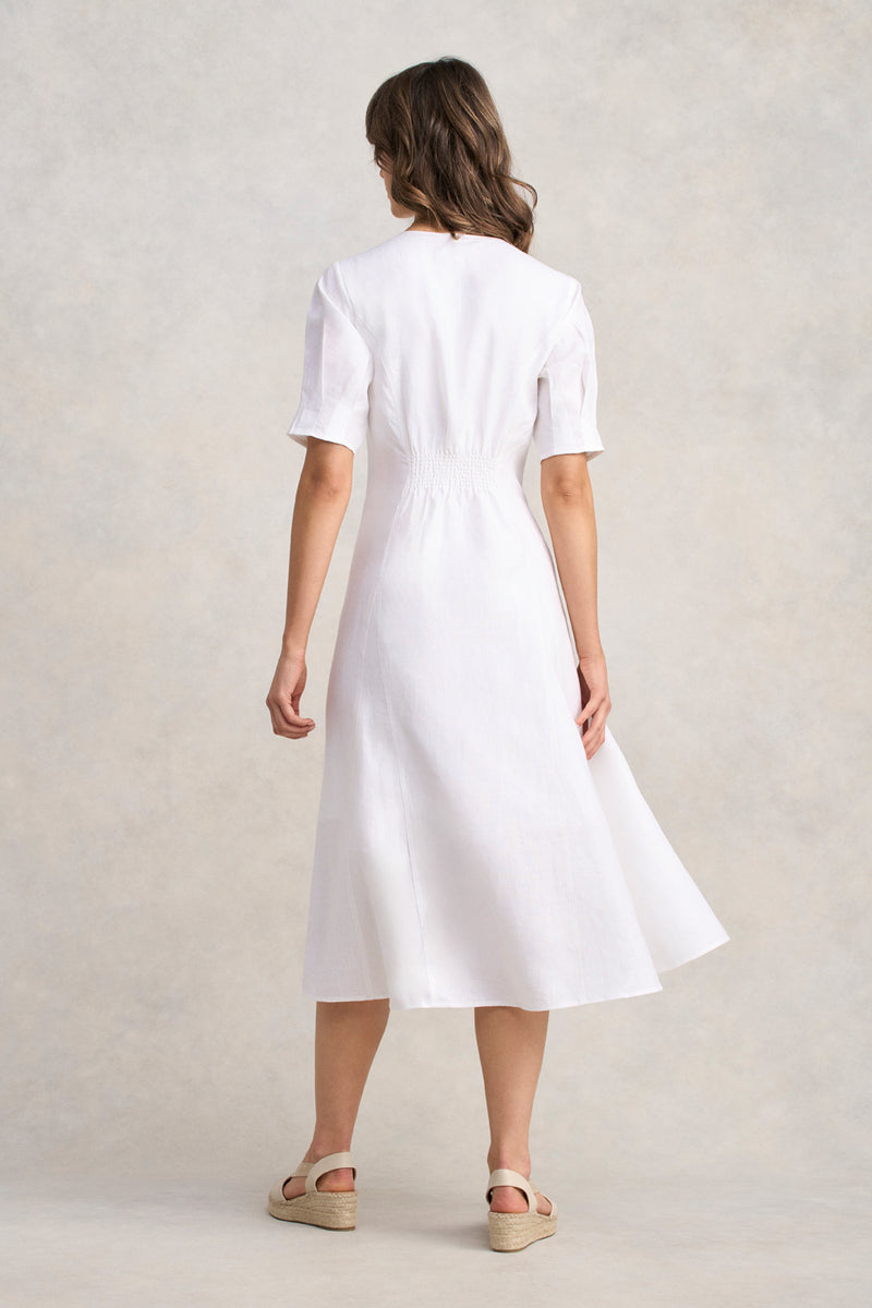 Zip Through Linen Dress - White