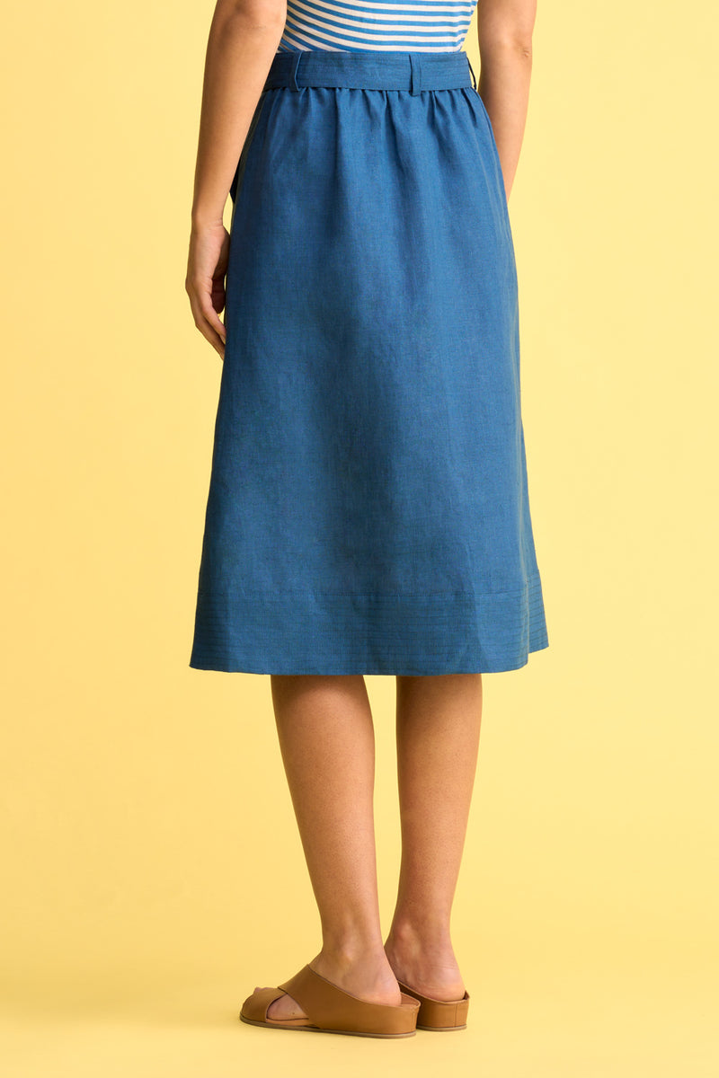 Belted Linen Skirt - Navy Cross Dye