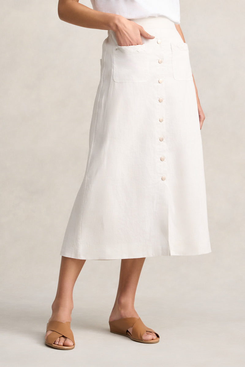 Linen Braid Detail Skirt - Egret