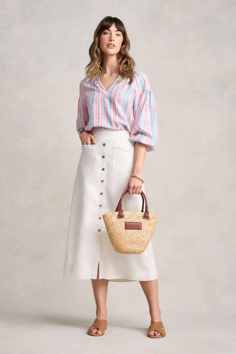 Linen Braid Detail Skirt - Egret