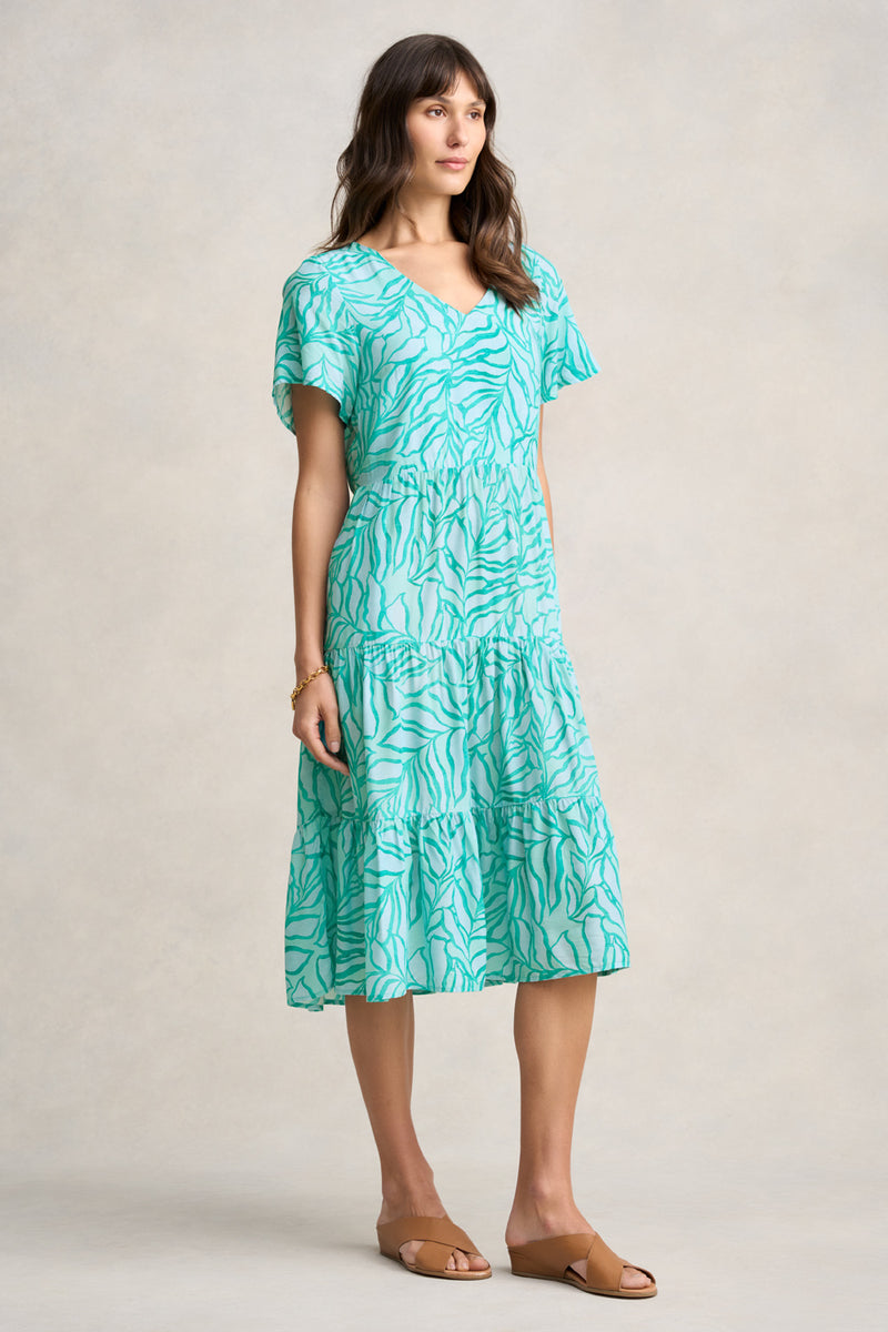 Printed Tier Dress - Two Tone Foliage Print