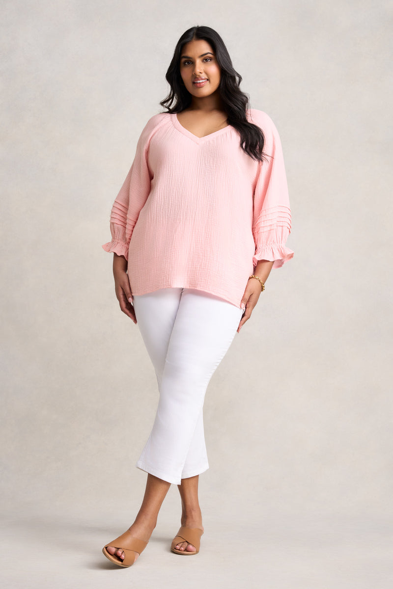 Soft Crinkle Cotton Blouse - Soft Sorbet