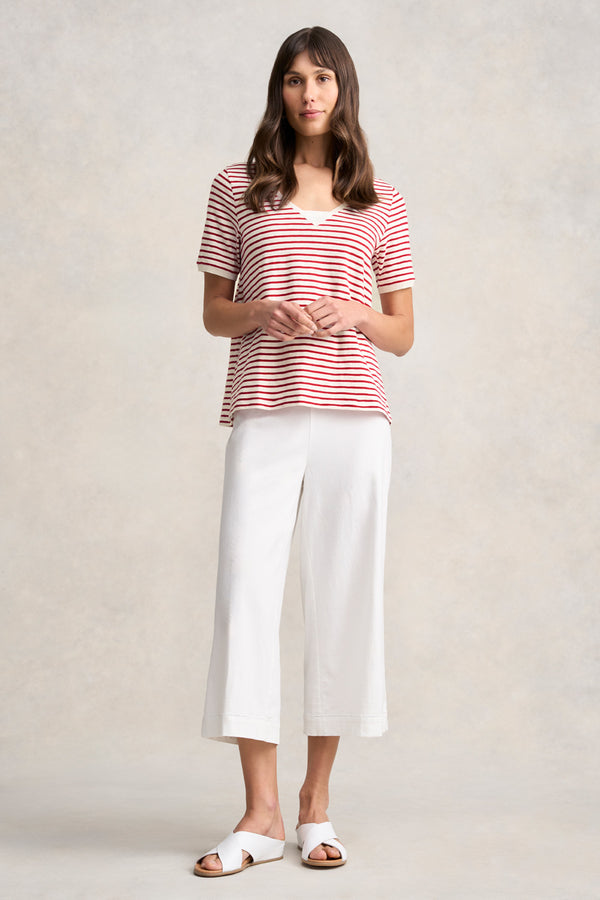 Insert V-Neck Cotton T-Shirt - Rouge and White Stripes