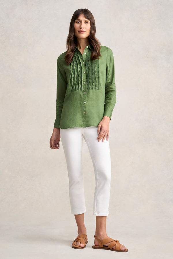 Lace Trim Linen Shirt -  Khaki