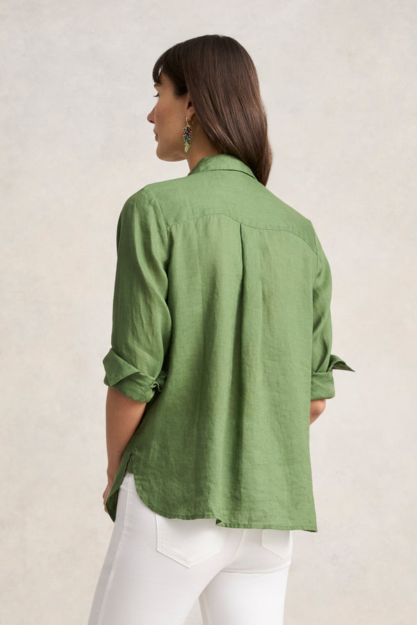 Lace Trim Linen Shirt -  Khaki