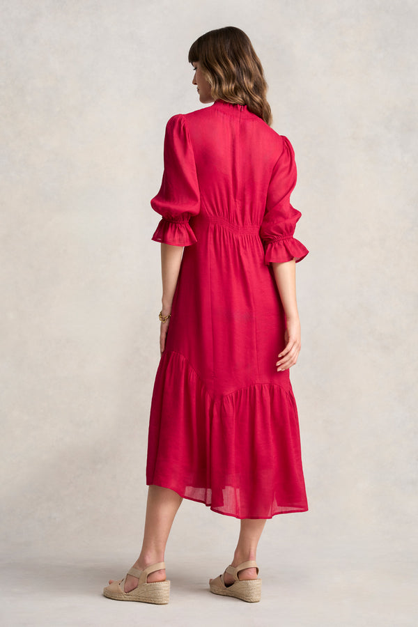 Linen Silk Tier Dress - Rouge