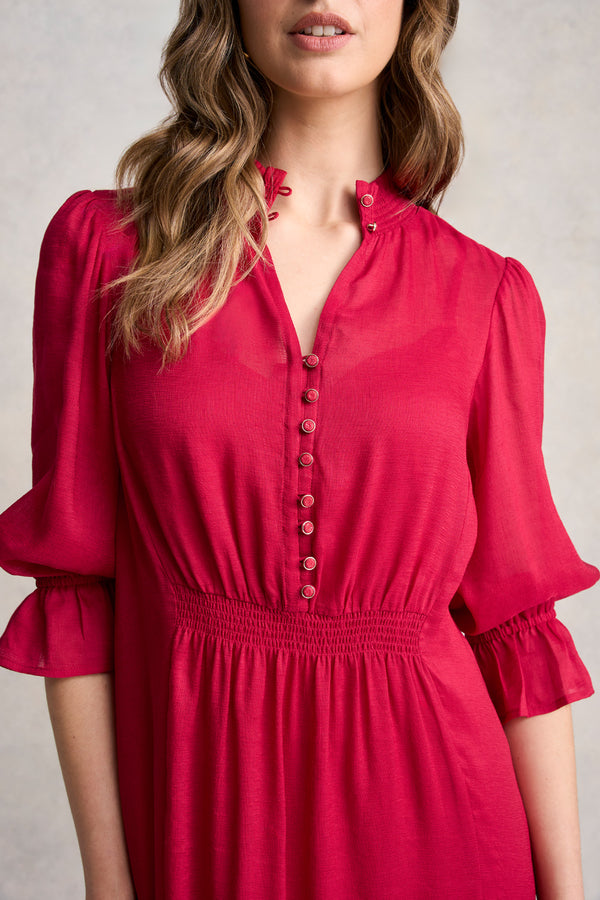 Linen Silk Tier Dress - Rouge