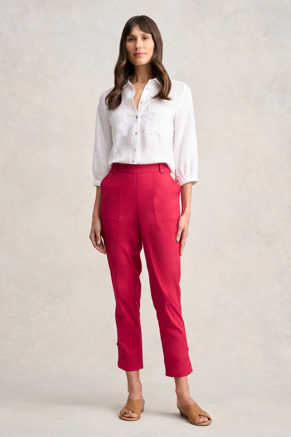 Pocket Detail Capri Pant - Rouge