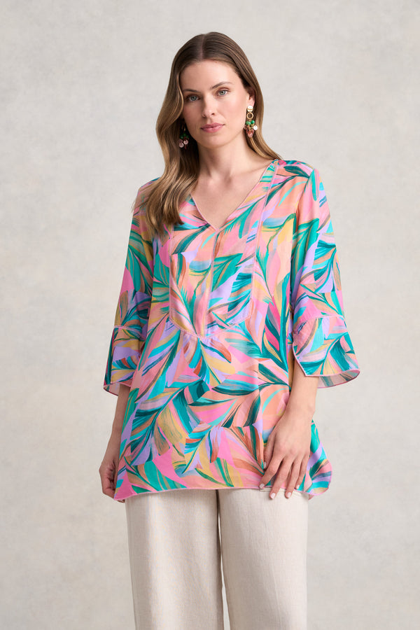Top Stitch Kaftan - Multi Palm Print