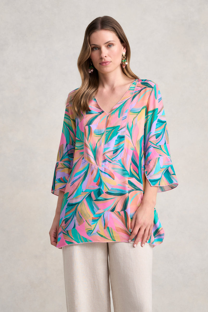Top Stitch Kaftan - Multi Palm Print