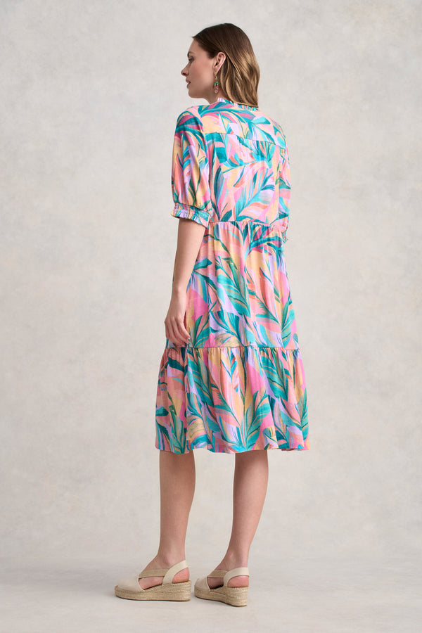 Jersey Tiered Dress - Multi Palm Print