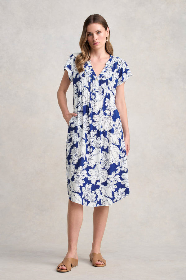 Pleat Front Midi Dress - Sea Shells Print