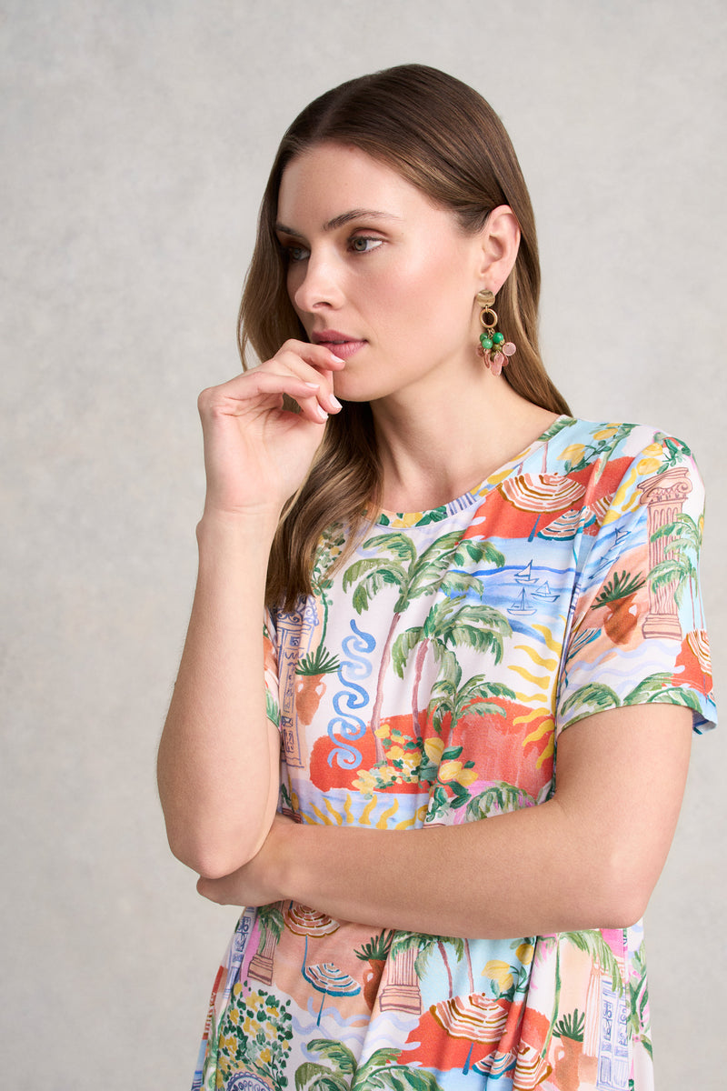 Midi Trapeze Jersey Dress - Resort Print