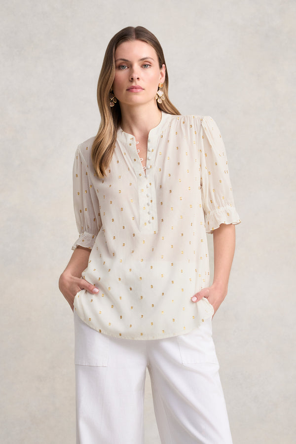 Lurex Clip Blouse - Cream