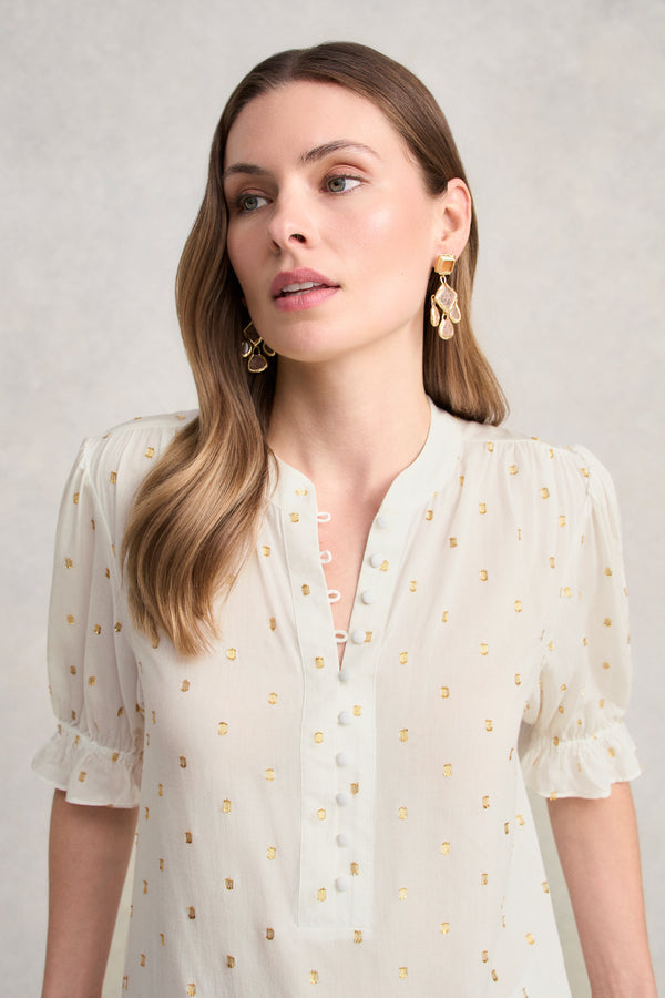 Lurex Clip Blouse - Cream