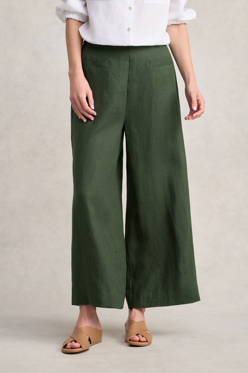7/8th French Linen Pant - Dark Khaki