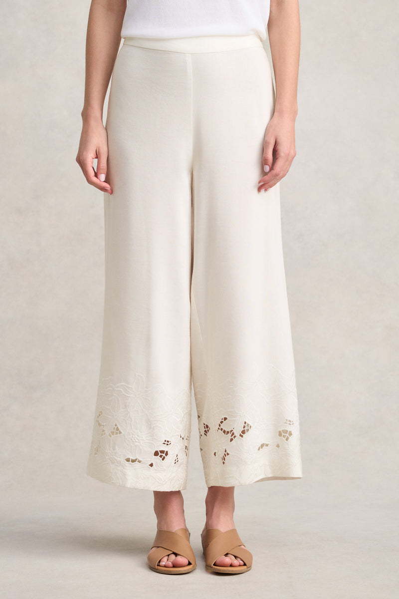 7/8th Embroidered Pant - Warm White
