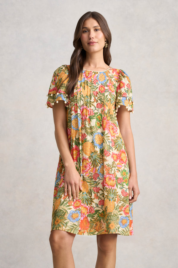 Clipped Cotton Dress - Tropical Print
