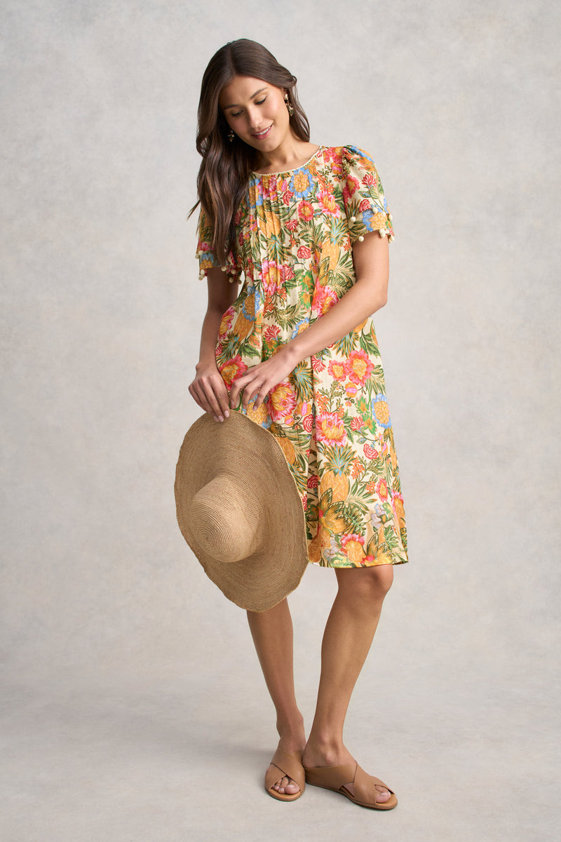 Clipped Cotton Dress - Tropical Print
