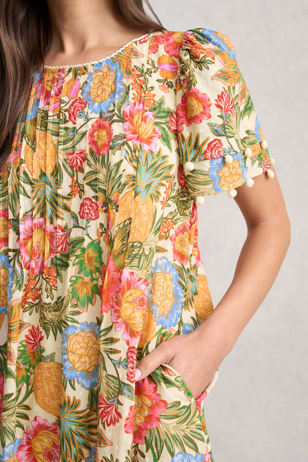 Clipped Cotton Dress - Tropical Print